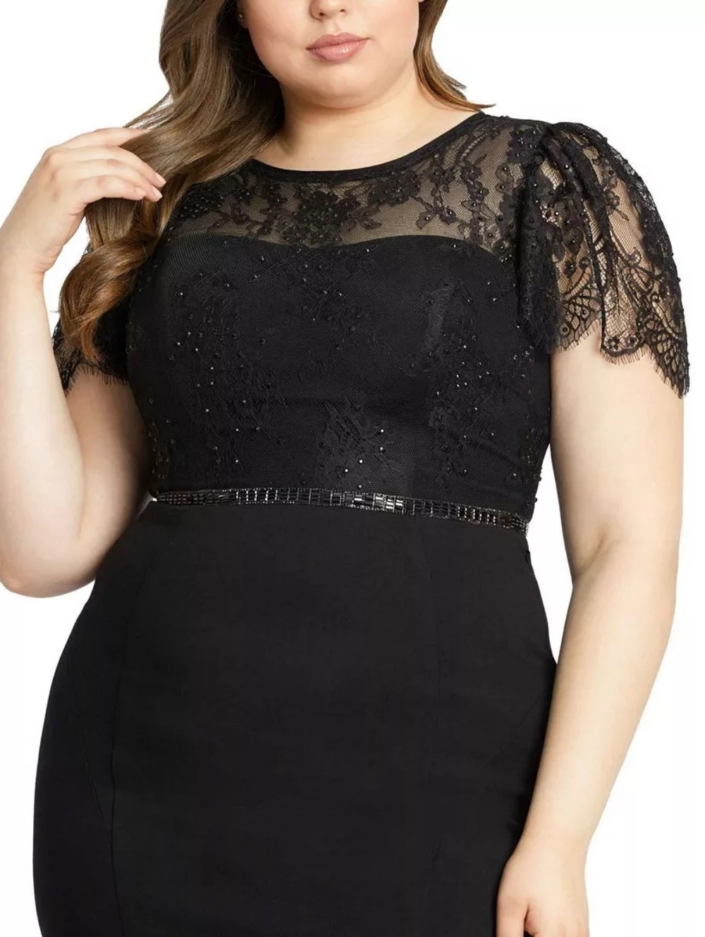 Mac Duggal Plus Plus Lace Illusion High Neck Cap Sleeve Gown Size 14w - Picture 3 of 6